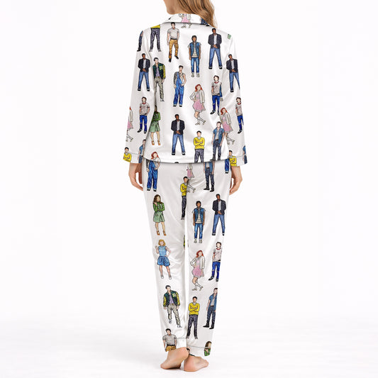 Retro Style Squad Women's Classic Button Down Pajama Set - Long