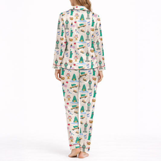 Global City Dreams Women's Classic Button Down Long Pajama Set