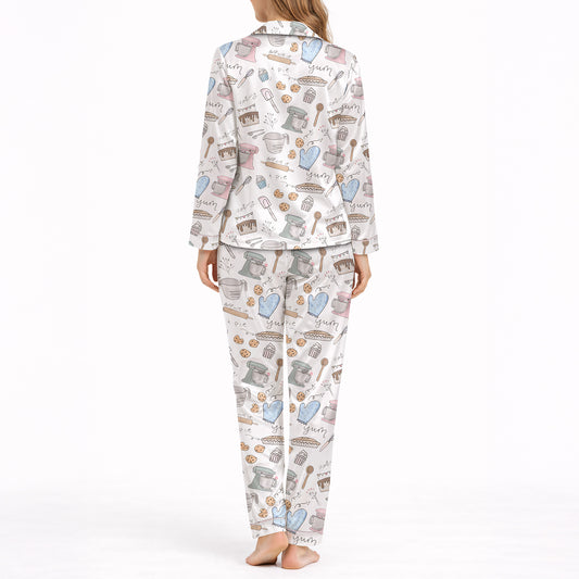 Sweet Bake Dreams: Women's Classic Button Down Long Pajama Set
