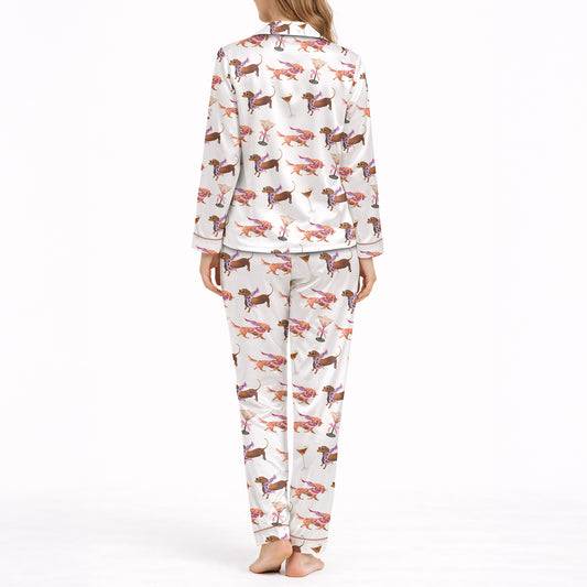 Women's Classic Button Down Pajama Set - Long: Dachshund Delight