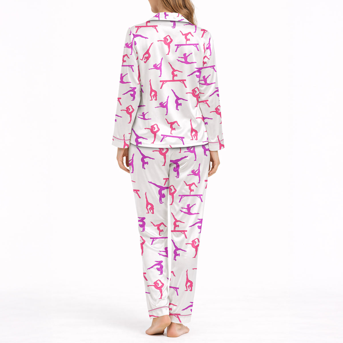 Graceful Gymnastics Print Women's Classic Button Down Long Pajama Set