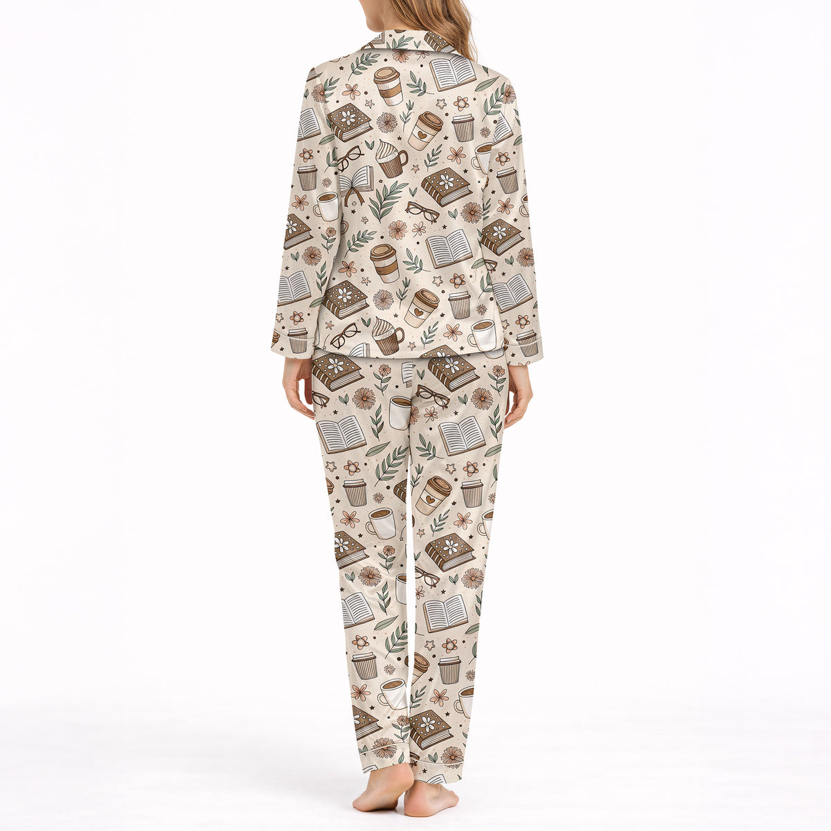 Women's Classic Button Down Pajama Set - Long | Coffee & Chapters Silky Satin Sleepwear
