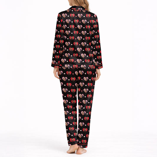 Women's Classic Button Down Pajama Set - Long: Heartfelt Faces Custom Pajamas