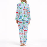 Women's Classic Button Down Pajama Set - Long: Whimsical Eastern Charm