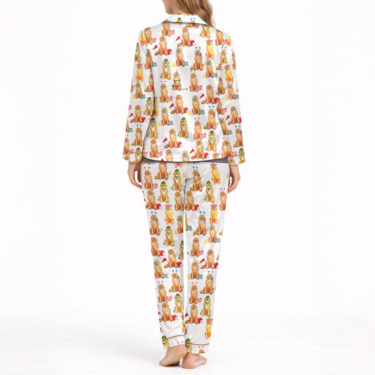 Cozy Golden Retriever Women's Classic Button Down Pajama Set - Long