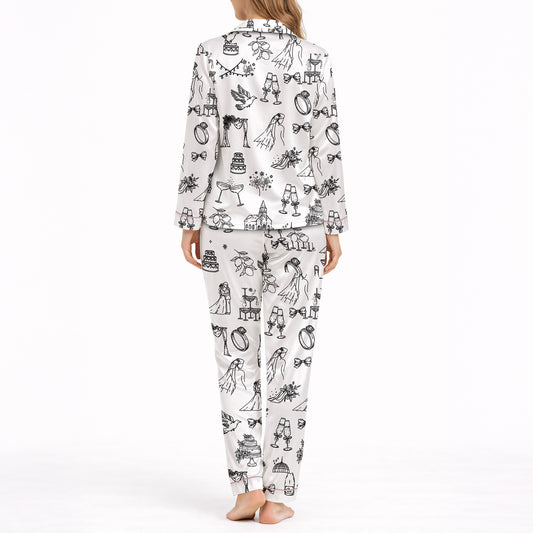 Women's Classic Button Down Pajama Set - Long | Bridal Bliss Doodles