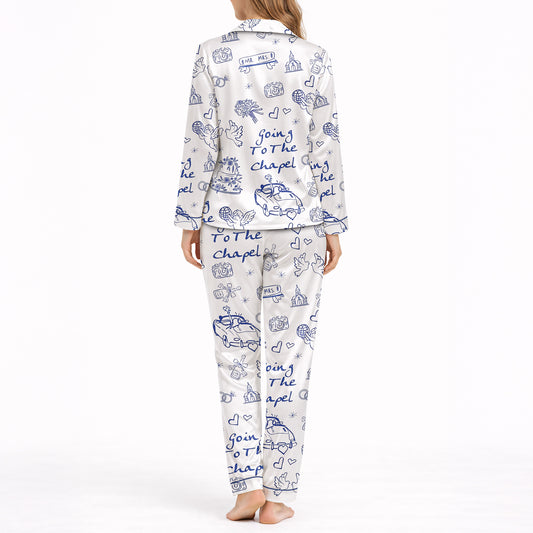Dreamy Wedding Doodle Women's Classic Button Down Pajama Set - Long