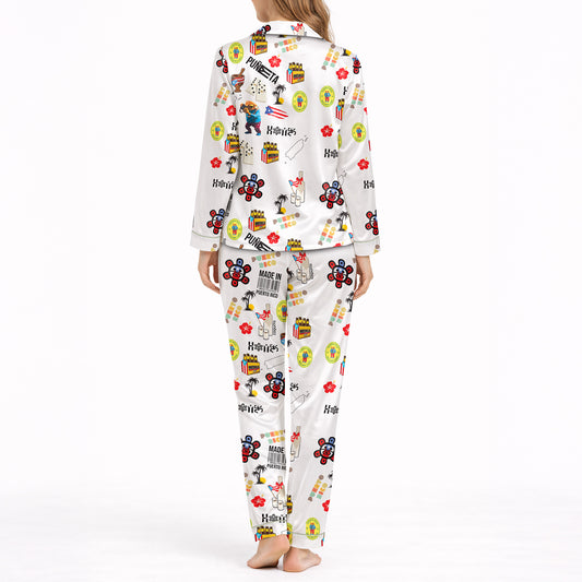 Borinquen Comfort: Women's Classic Button Down Pajama Set - Long
