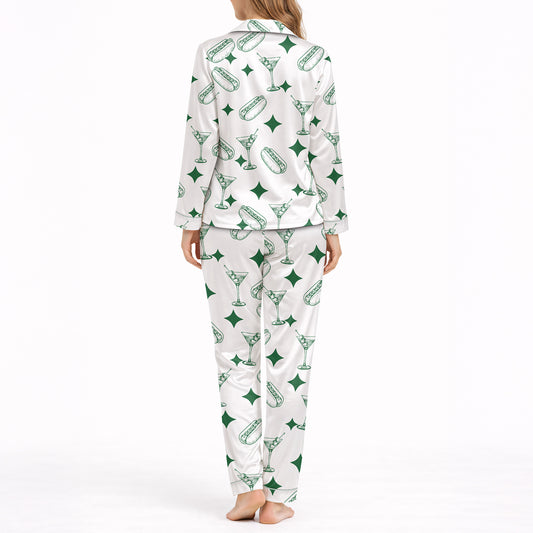 Snack & Sip Women's Classic Button Down Pajama Set - Long Knit