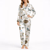 Women's Classic Button Down Pajama Set - Long KNIT - Birdsong Dreams Print