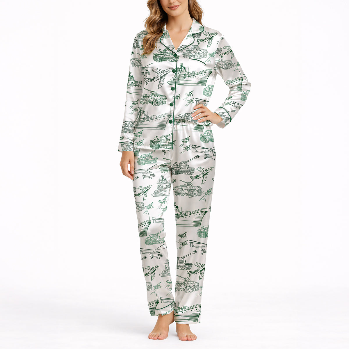 Women's Classic Button Down Pajama Set - Long with Tactical Dreams Print