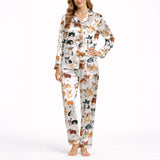 Women's Classic Button Down Long Pajama Set - Corgi Dog Print