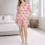 Paws & Pours Women's Pajama Set - Short Sleeve Button Down Top