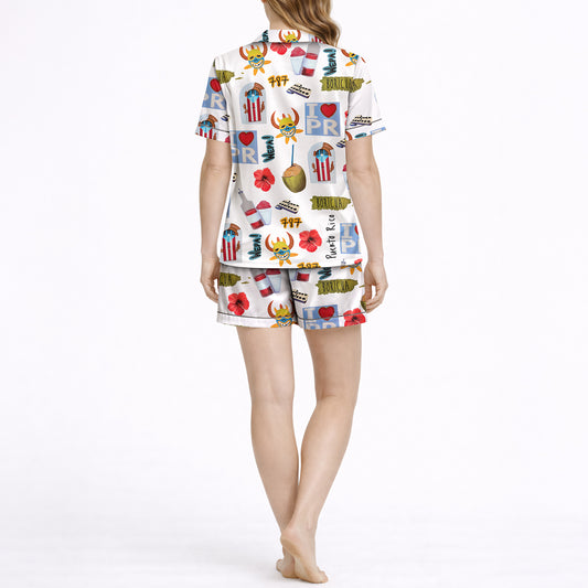 Women's Pajama Set - Short Sleeve Button Down Top | Puerto Rico Print