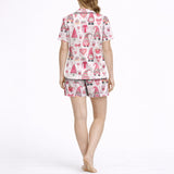 Whimsical Comfort: Women's Pajama Set - Short Sleeve Button Down Top with Gnome Print