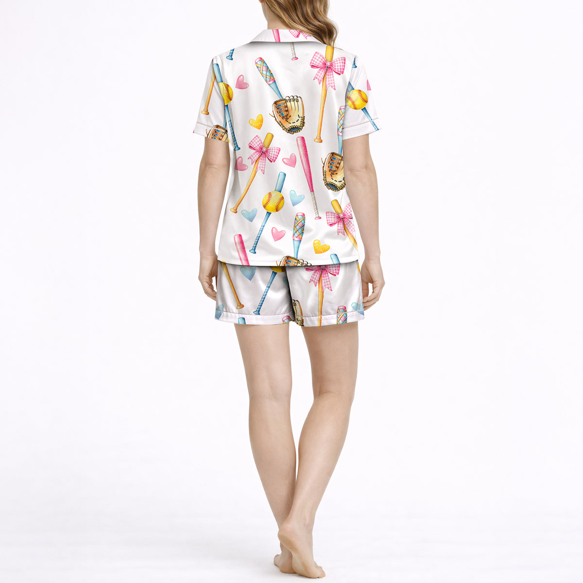 Women's Classic Button Down Short Pajama Set - Sporty Hearts Print