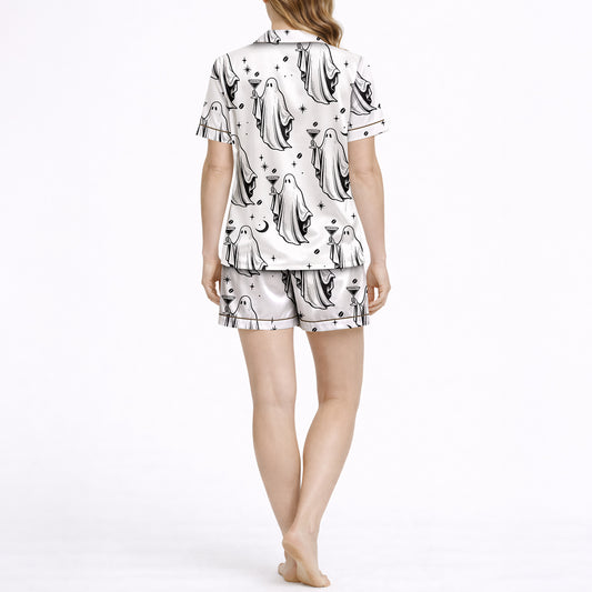 Spooky Sips Women's Classic Button Down Short Pajama Set