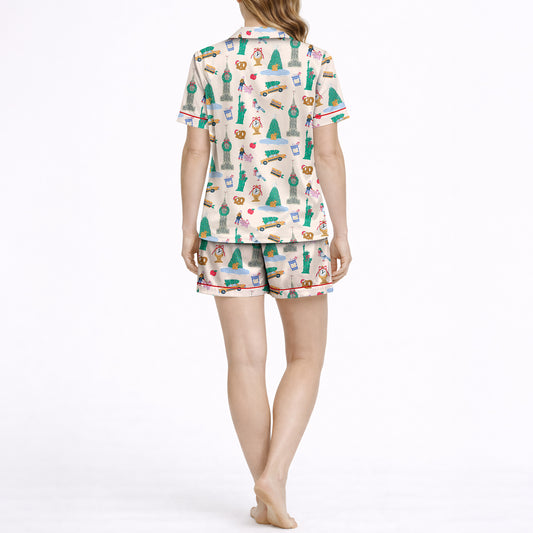 Global City Dreams Women's Short Sleeve Button Down Pajama Set
