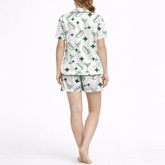Snack & Sip Women's Classic Button Down Pajama Set - Short Knit