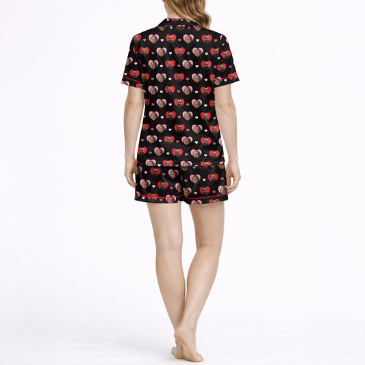 Women's Pajama Set - Short Sleeve Button Down Top: Heartfelt Faces Custom PJs