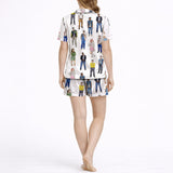 Retro Style Squad Women's Pajama Set - Short Sleeve Button Down Top