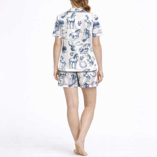 Equestrian Dreams: Women's Classic Button Down Pajama Set - Short