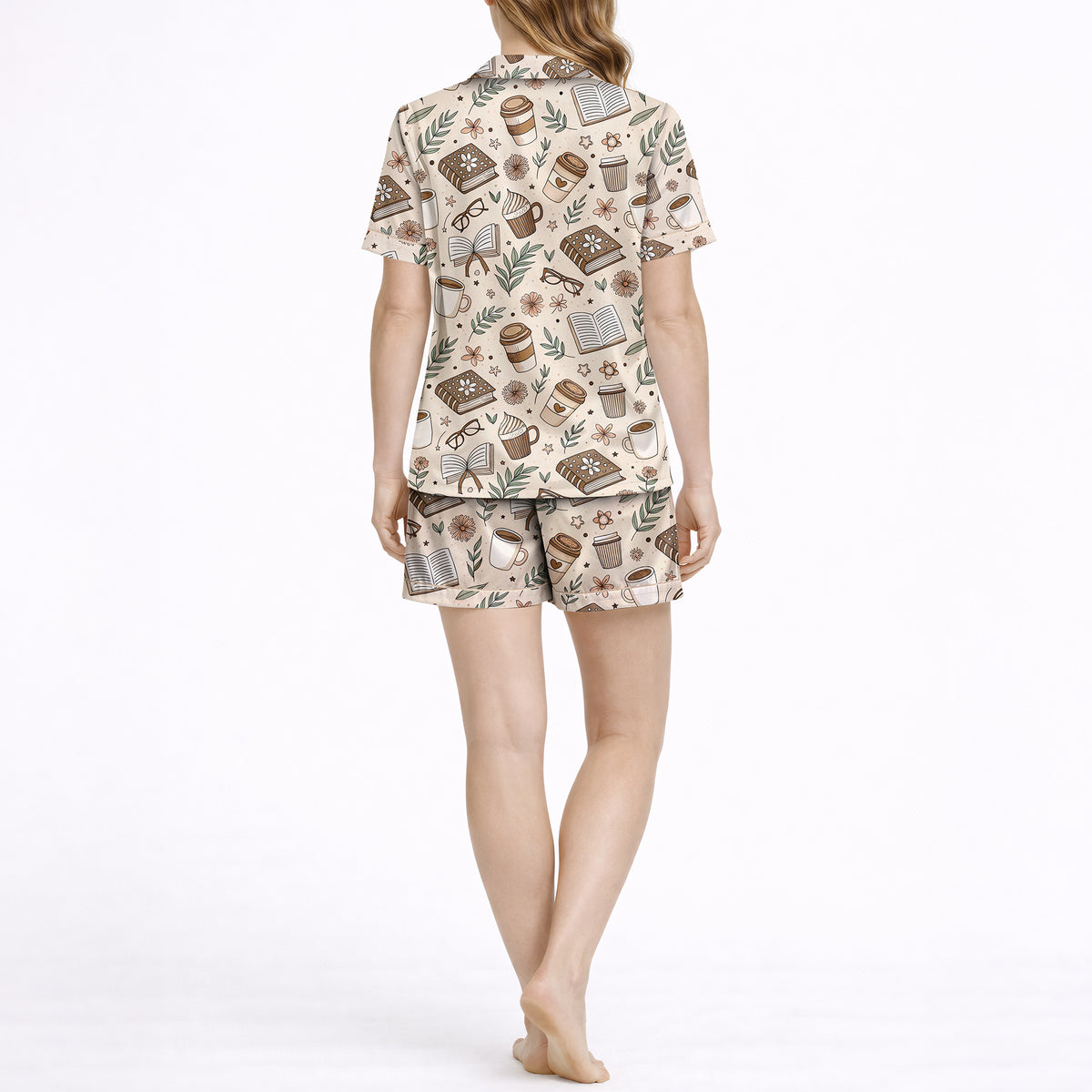 Women's Classic Button Down Pajama Set - Short | Coffee & Chapters Silky Satin Sleepwear