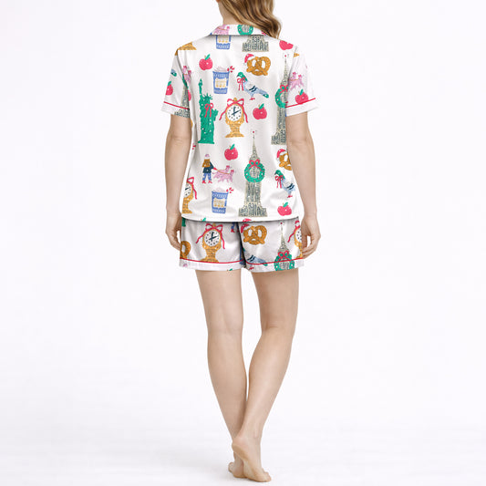 Women's Pajama Set - Short Sleeve Button Down Top | Urban Wanderlust Print