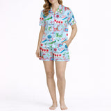 Women's Classic Button Down Pajama Set - Short: Whimsical Eastern Charm