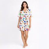 Women's Nightgown - V-Neck Short Sleeve | Puerto Rico Vibes
