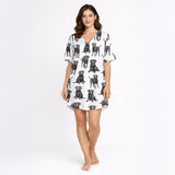 Women's Nightgown - V-Neck Short Sleeve [KNIT] with Black Lab Print