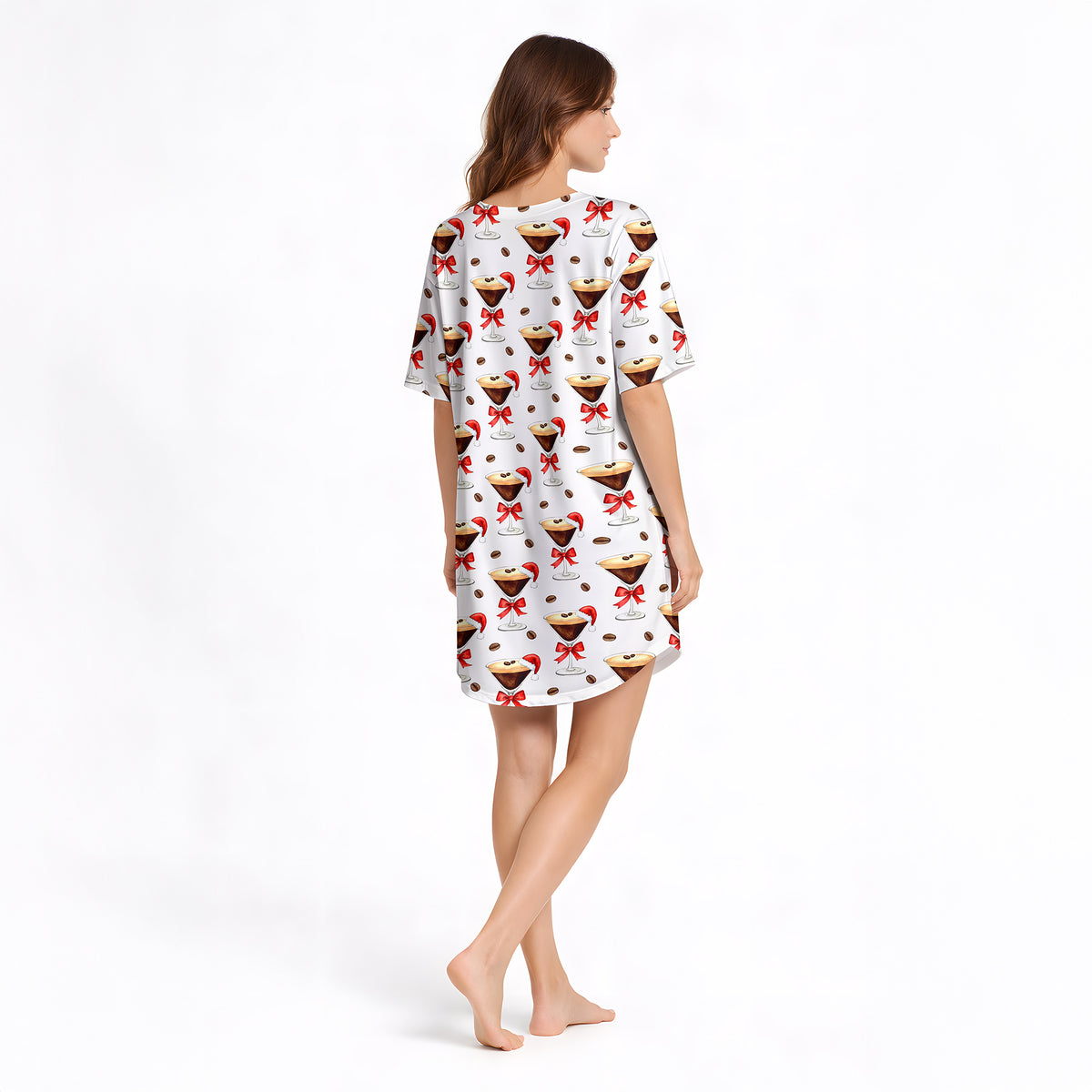 Women's Nightgown - V-Neck Short Sleeve | Holiday Espresso Martini