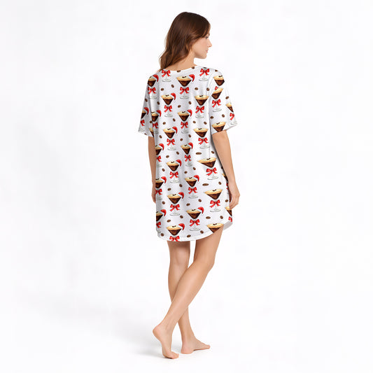 Women's Nightgown - V-Neck Short Sleeve | Holiday Espresso Martini