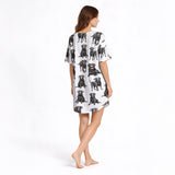 Women's Nightgown - V-Neck Short Sleeve [KNIT] with Black Lab Print