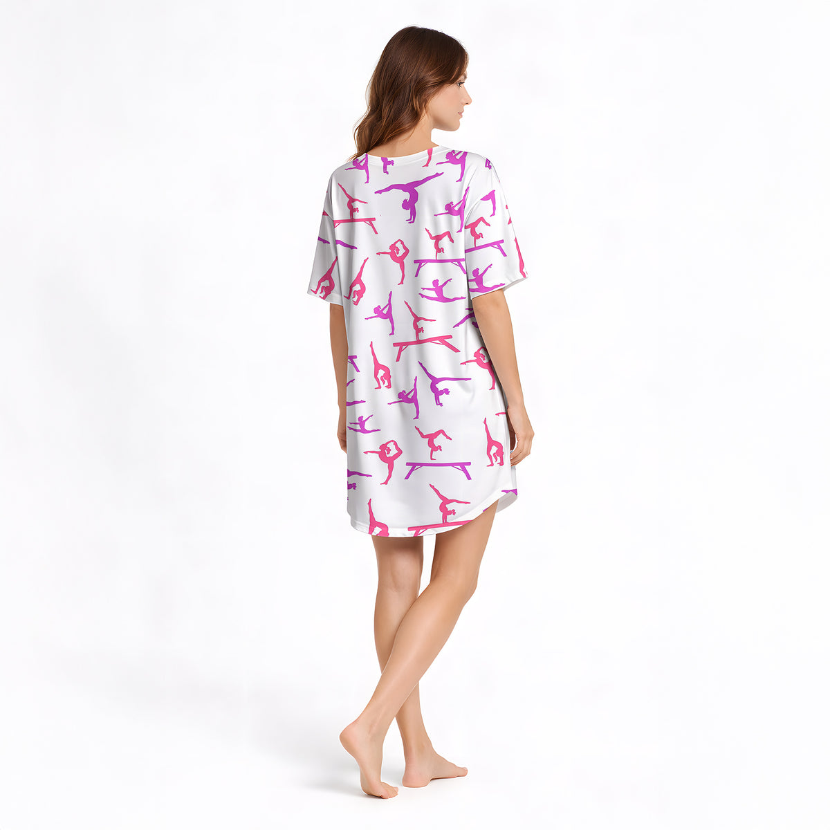 Graceful Gymnastics Print Women's V-Neck Short Sleeve Nightgown
