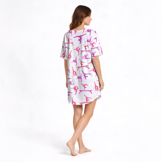 Graceful Gymnastics Print Women's V-Neck Short Sleeve Nightgown