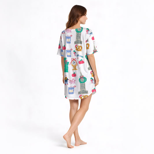 Women's Nightgown - V-Neck Short Sleeve | Urban Wanderlust Print