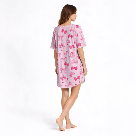 Sweet Bow Dreams Women's V-Neck Short Sleeve Nightgown