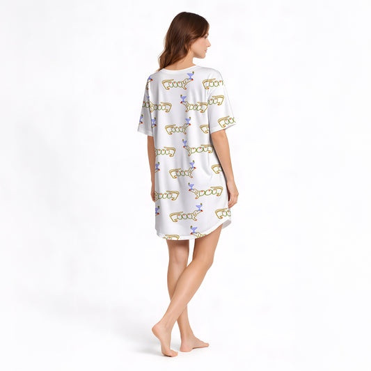 Good Dog Vibes Women's Nightgown - V-Neck Short Sleeve