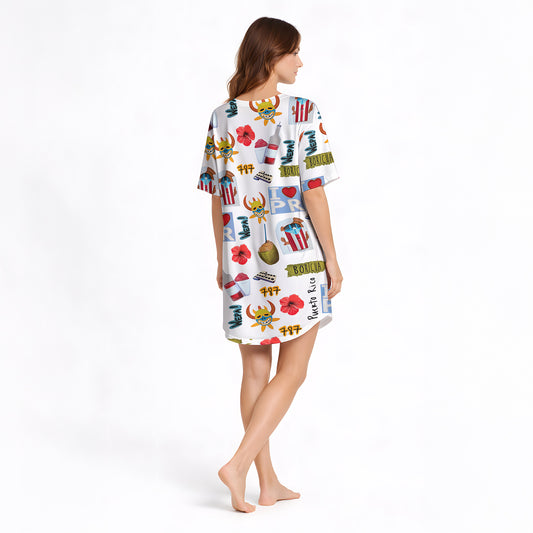 Women's Nightgown - V-Neck Short Sleeve | Boricua Dreams Collection
