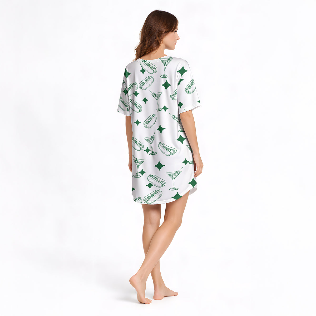 Snack & Sip Women's Nightgown - V-Neck Short Sleeve Knit