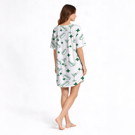 Snack & Sip Women's Nightgown - V-Neck Short Sleeve Knit
