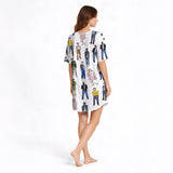 Retro Style Squad Women's Nightgown - V-Neck Short Sleeve Knit