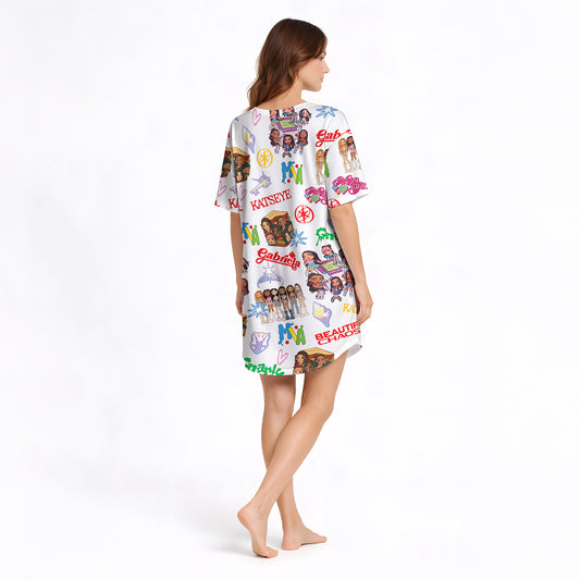Women's V-Neck Short Sleeve Knit Nightgown