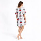 Women's Nightgown - V-Neck Short Sleeve - Cozy Bulldog Print