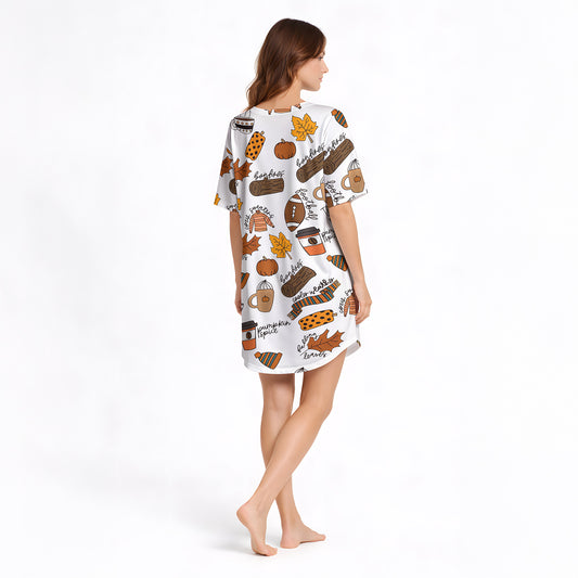 Cozy Fall Nights Women's V-Neck Short Sleeve Knit Nightgown