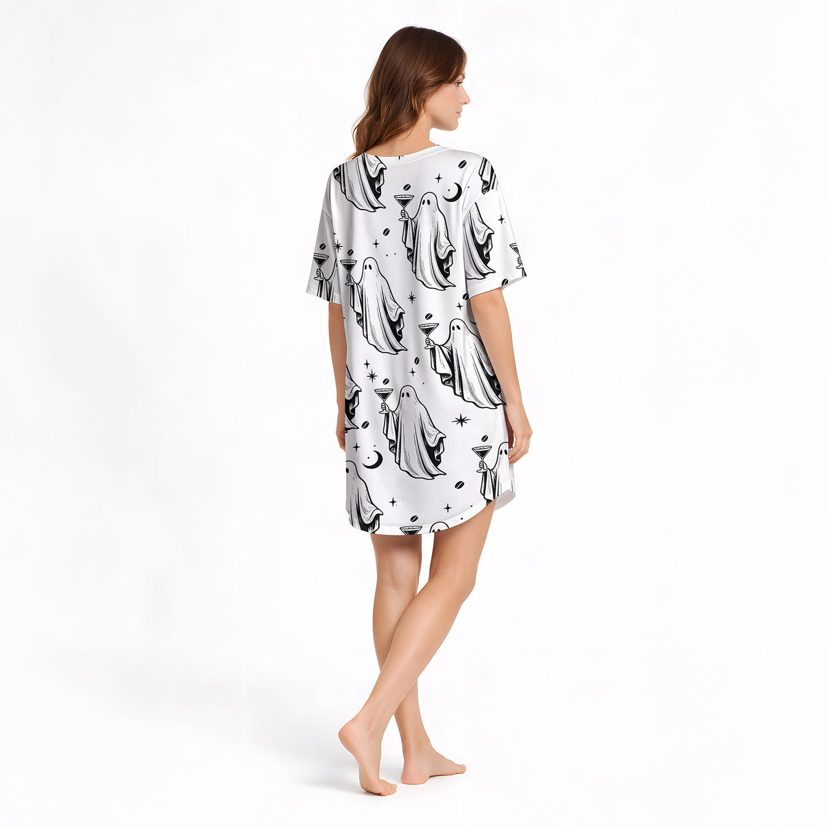 Spooky Sips Women's V-Neck Short Sleeve Nightgown