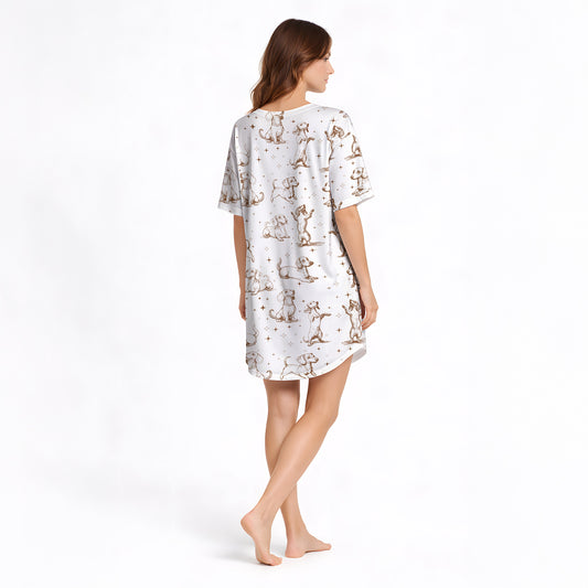 Comfy Dachshund Print Women's V-Neck Short Sleeve Nightgown