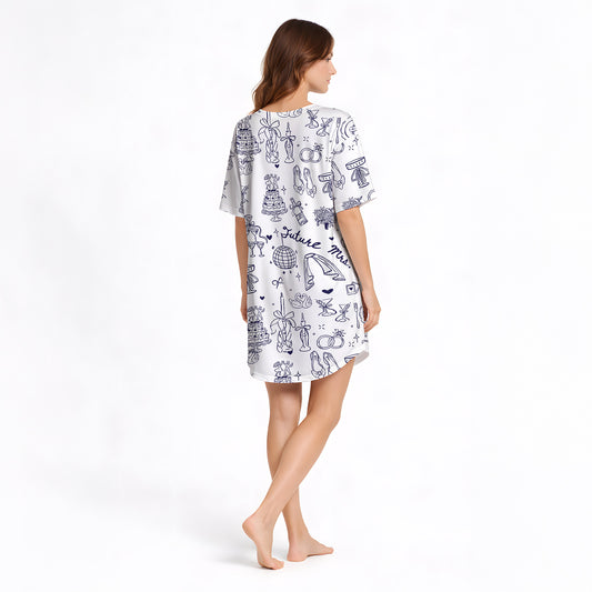 Bridal Bliss Dreams: Women's Nightgown - V-Neck Short Sleeve