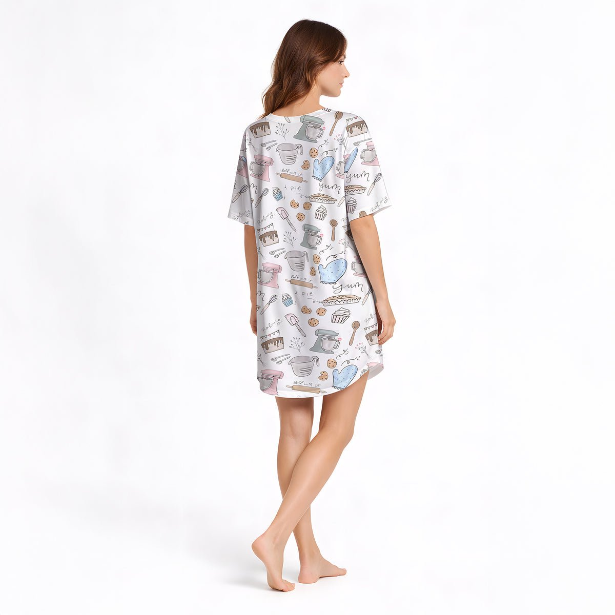 Sweet Bake Dreams: Women's V-Neck Short Sleeve Knit Nightgown